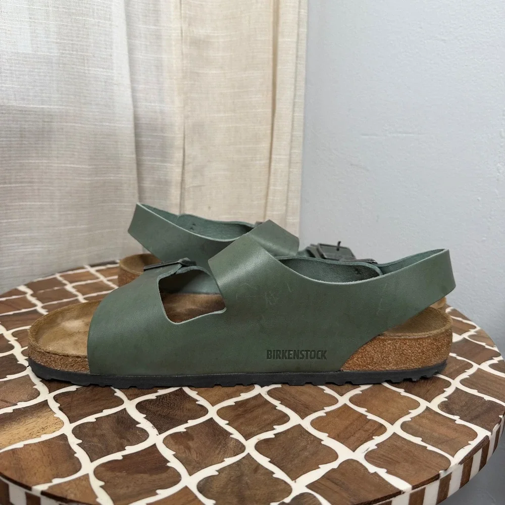 Birkenstock Milano Natural Leather Sandals Green Vintage Wood Thyme Men's 44 11